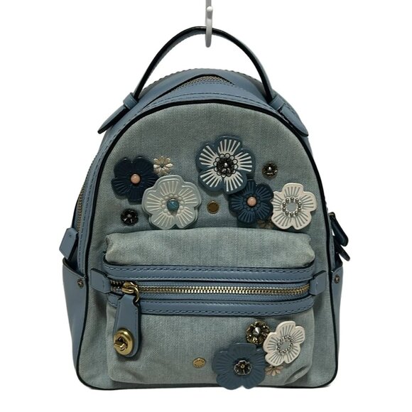 COACH - Navy Light Blue Multi Denim Leather Backpack 191-080625 - Picture 1 of 8